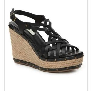 Lauren Ralph Lauren Stacey Black Woven Wedge Espadrilles Sandals